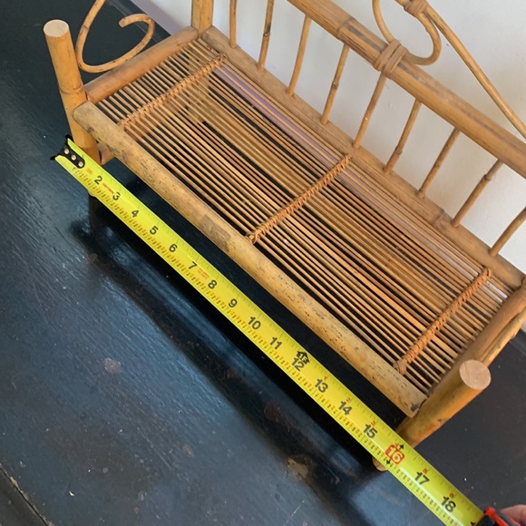 VTG MCM Bamboo Rattan hanging shelf Rack w/rod plant stand table top Boho granny - Picture 7 of 12